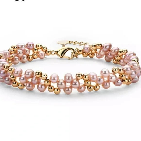 14K Gold Filled layered Bracelet 4-5mm Pink Pearl hypoallergenic tarnish free - Picture 7 of 7